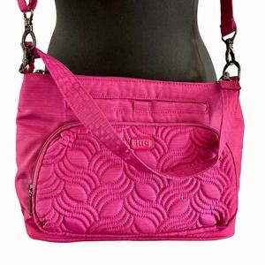 Lug Samba Fuchsia Quilted Convertible Shoulder Crossbody Bag w/ RFID Technology.